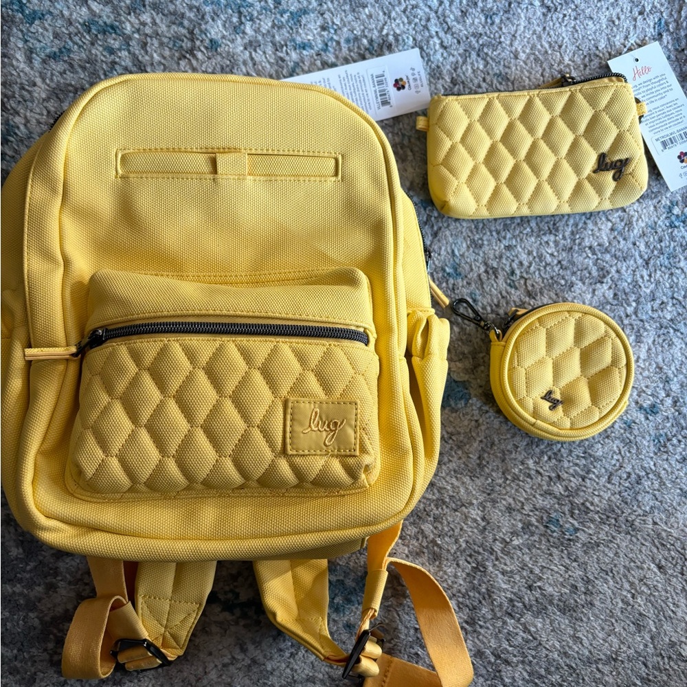 NWT Lug volley mini, NWT metro XL and NWOT matte luxe circle pouch in banana.